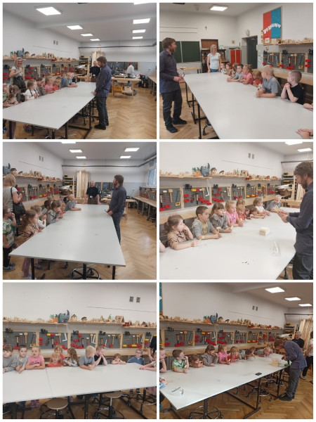 Przedszkolaki z gr. Liski w stolarni szkolnej