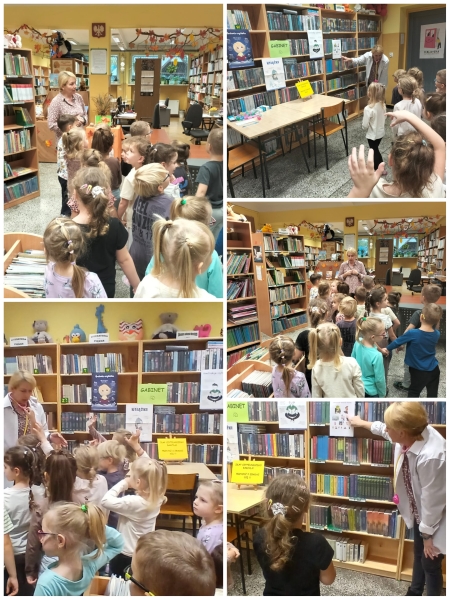 Przedszkolaki z gr. Kotki w bibliotece szkolnej