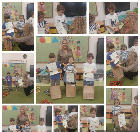 Nagrodzeni, wyróżnieni w międzyprzedszkolnym konkursie plastycznym MIŚ USZATEK B...